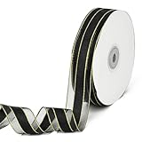 CABODYALS 50 Yards 1 Inch Black Organza Ribbon Gold Edge Ribbon Sheer Transparent Soft Clear Shimmer Smooth Mesh Voile Fabric Nylon Ribbons for Crafts Wrapping Halloween Hair Braiding Wedding DIY