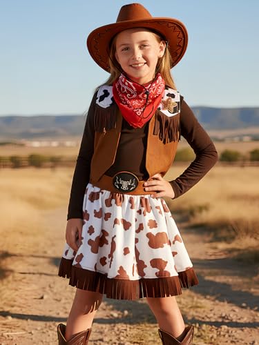 Disfraz de vaquera marrón para niñas con sombrero y bandana miniatura 3
