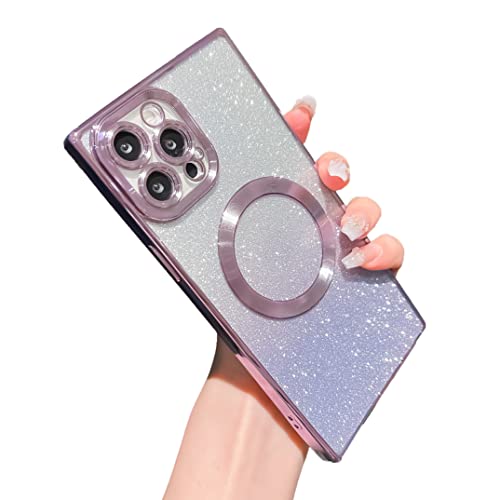Image of for Square iPhone 12 Pro Max Case Glitter Magnetic Work with MagSafe Full Camera Lens Protection Luxury Plating Cute Bling Clear Shockproof Slim Phone Case for Women Girls (Light Purple)