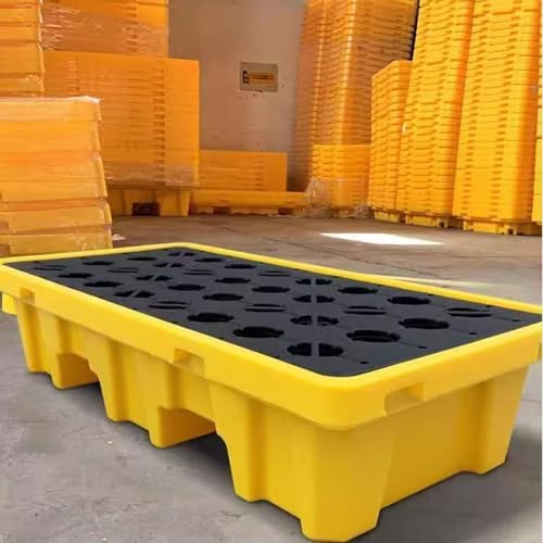 Modular Spill Containment Pallet with Drain - Leak-Proof Yellow & Black Polyethylene Tray Stackable Liquid Storage Solution 66X36X12Cm 660Kg Capacity for Hazardous Materi,