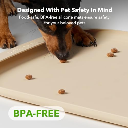Image of PETLIBRO Cat Food Mat Safety Silicone Dog Food Mat for Feeder Fountain Waterproof Dog Bowl Mats Raised Edge Spill Protection Floor, Cove Feeding Pet Mat(for PLAF109 PLAF301), 22''x16.5''