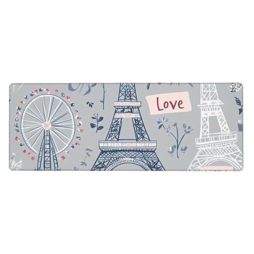 Grand tapis de souris 80x30 cm Paris Tour Eiffel pour bureau gamer