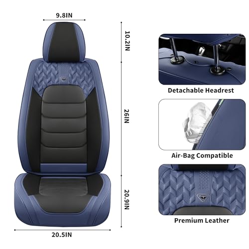 Image of FLORICH Car Seat Covers Full Set, Leather Seat Cover, Front and Rear Seat Covers 5 Seats, Waterproof Car Seat Cushion Protector Accessories for Sedan SUV Pick-up Truck (Blue&Black, Full Set)