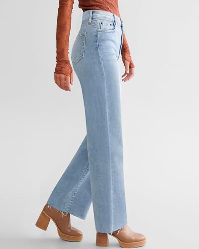 Straight Leg Jeans for Women Trendy High Waisted Cropped Boyfriend Mom Stretchy Frayed Hem Loose Wide Leg Baggy Pants3