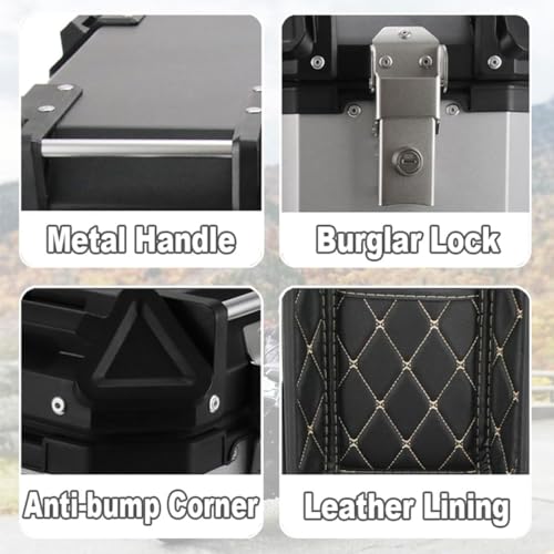 Alforjas Laterales para Motocicleta, Cajas de Almacenamiento Duraderas con Cierre de Seguridad, Impermeables, Hechas de Aleación de Aluminio, para Viaje, Par Negro miniatura 4