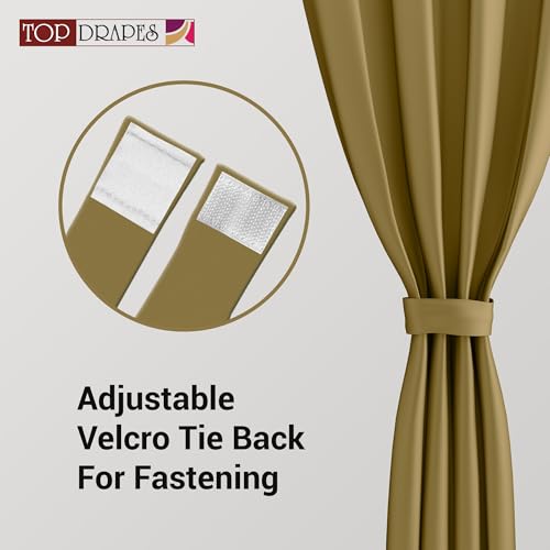 Image of Blackout Door Curtain with Tie Back 8 feet 2 Pcs | Room Darkening, Thermal Insulated, Noise Reducing Heavy Polyester Solid Curtain (Gold Colour)
