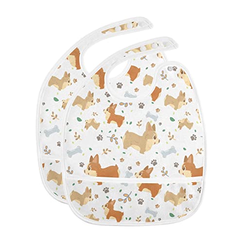 DOMIKING Pink Flamingo Baby Bibs for Girls Boy 2 Pack Toddler Bibs with Food Catcher Feeding Bibs for Infants Eating