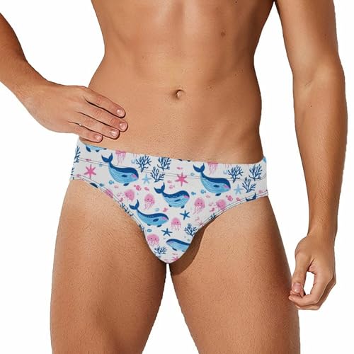 Whals Jellyfish Printed Swim Briefs for Men Sexy Bikini Swimwear Elastic Beach Trunks Bathing Suit