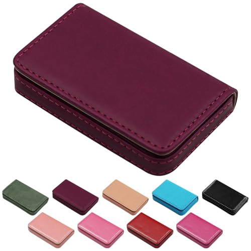 Business Credit Card Holders, Magnetic Sealing Anti Drop, PU Leather Debit Card Protector Organizer Case (Maroon Red)