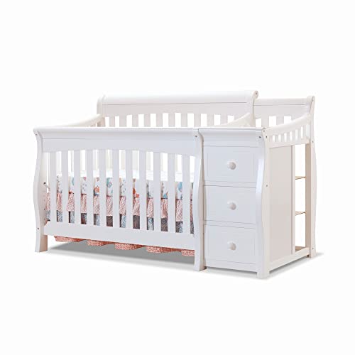 Image of Sorelle Furniture Princeton Elite Crib and Changer Classic -in- Convertible Diaper Changing Table Made of Pine Wood Non-Toxic Finish Wooden Baby Bed Toddler Childs Daybed Full-Size Nursery - White