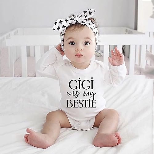 Gigi Is My Bestie Baby Romper Long Sleeve Baby Boy Bodysuit White Infant Outfits2