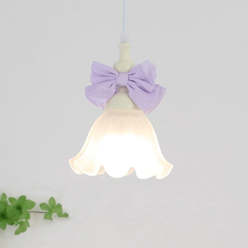 LYOUAE Mid Century Milk Glass Pendant Light Modern Bow Flower Hanging Lamp