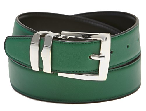 Concitor Men's Belt Reversible Wide Bonded Leather Silver-Tone Buckle GREEN/Black 48