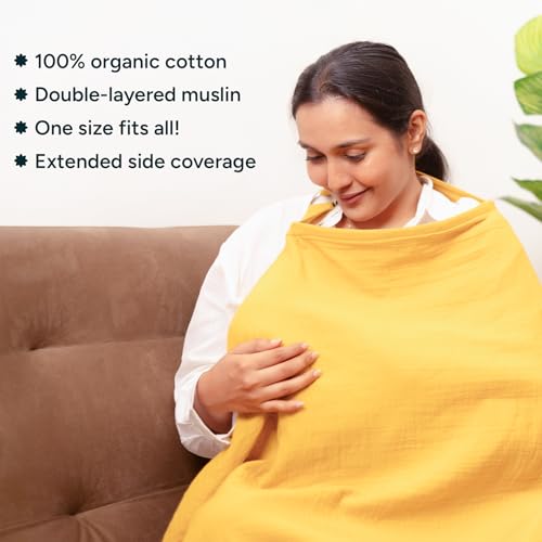 Image of Nintara Baby Muslin Nursing Cover - 100% Organic GOTS Cotton, Adjustable Neck Strap, Breathable Lightweight Breastfeeding Cover, Travel-Friendly, Baby Shower Gift