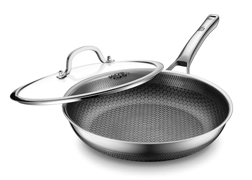 Aceself Non Stick Frying Pans,Hybrid 12 inch Frying Pans Nonstick with Lid,PFOA Free Cookware,non stick Stainless Steel Skillets,Dishwasher and Oven Safe, Works on Induction,Ceramic and Gas Cooktops