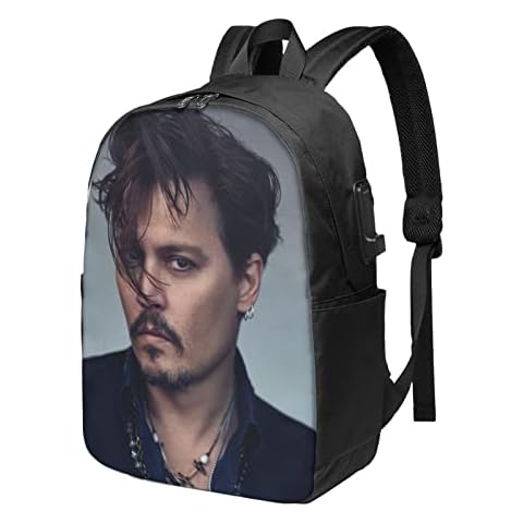 Johnny Depp Usb Backpack Travel Laptop Daypack Unisex Adjustable Bookbag Outdoor Sport Backpack For School Hiking Business Work 17 Inch Cover