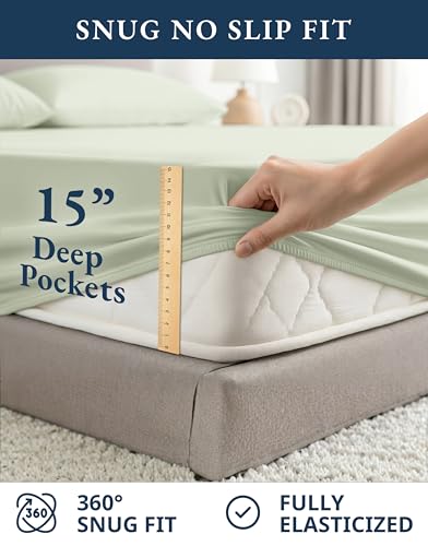 Image of LANE LINEN Bedsheets California King Size Bed - 4Pc 100% Organic Cotton Cal King Bed Sheet Set, Soft Cooling Sheets, 15 inch Deep Pocket Cal King Sheets, Oeko Tex Certified - Mineral