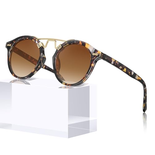 Women's Sunglasses, Round Retro Double-Bridge Trendy Fashion Shades UV Protection