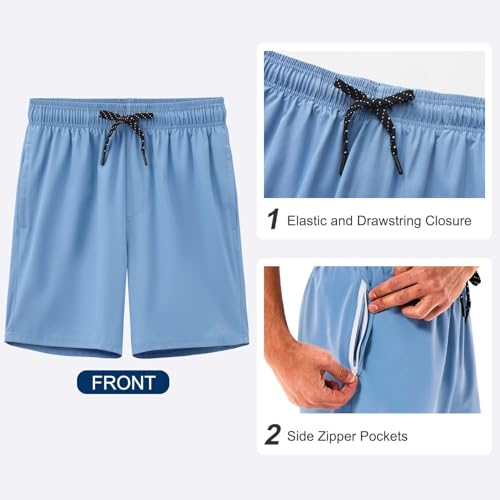 Image of HODOSPORTS Mens 7 inch Swim Trunks with Compression Liner S-6XL Quick Dry Swimming Shorts Zipper Pockets Swimsuits