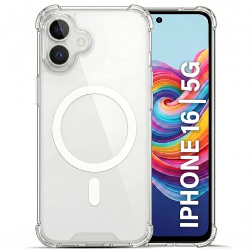 Image of TRUEUPGRADE Back Cover for iPhone 16 5G| Mag-Safe Printed Transparent Case | Hard PC Back + Soft TPU Bumper | Magnetic Print Shockproof Protective Cover | Crystal Clear