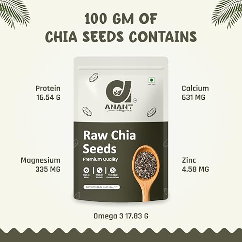 Image of Anant Organics Quality Chia Seeds | Rich in Protein, Fiber & Omega-3 | Raw & Unroasted Superfood | Gluten Free | 100% Natural | Vegan | 1 KG