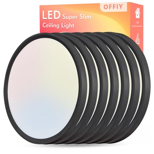 OFFIY 6PK 15.8 Inch Led Ceiling Light Flush Mount, 34W, 3060LM, 3000K/4000K/6000K CCT Selectable Super Slim LED Ceiling Light, Close to Ceiling Round Flat Panel Light for Hallway, Bedroom,Kitchen ect