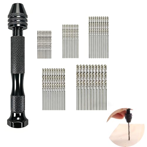 50 Pièces Perceuse à Main Hand Drill, 1-3 MM Mini Perceuse à Main de Precision Foreuse Manuelle Mini Foret Fraise Twist Forets Hélicoïdaux Avec 1 Manche Pour...