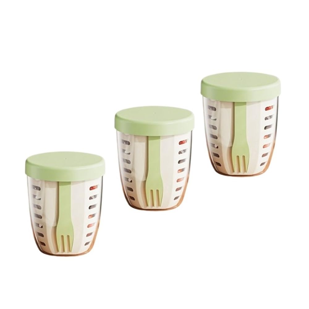Lopheco 3pcs Double Wall Salad Cup - Portable Leak Proof Oat Container with Fork for Students and Professionals(Green-3PCS)