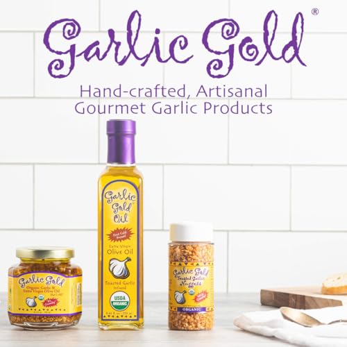 Garlic Gold Extra Virgin Olive Oil Infused with Garlic, Premium Certified USDA Organic, Low FODMAP, Cold Pressed (250 mL, 2 Pack)