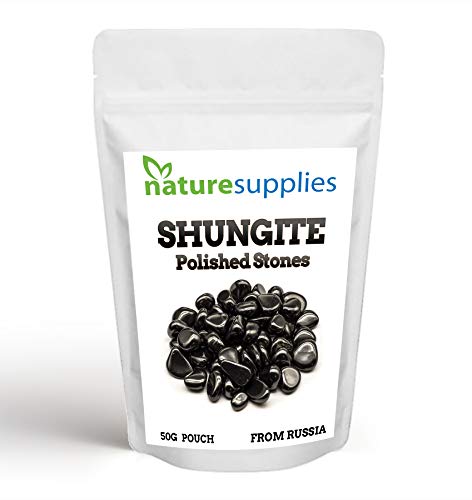 naturesupplies Piedras pulidas de Shungite, Piedra Negra Altamente Brillante, tamaño 2  4 cm, Cada una para filtrar Agua y desintoxicación, auténtica Shungite de Karelia, Rusia, 50 g
