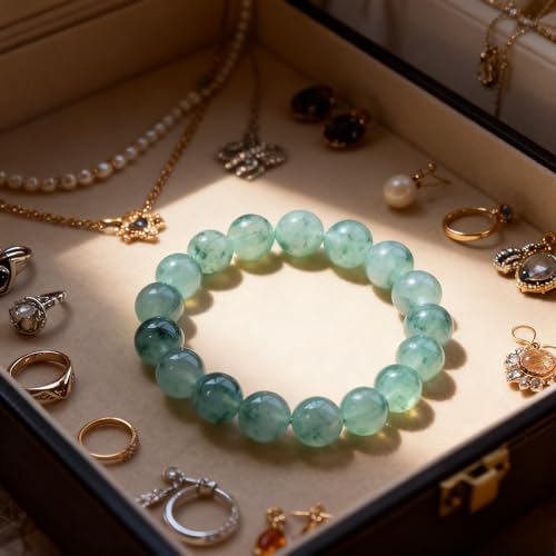 JIAZHIXI Natural Ice Floating Flower Jade Beaded Bracelet, Elastic Handmade Healing Gemstone Bracelet for Women & Men, Fengshui Luck Wealth Protection Jewelry for Reiki Meditation Yoga (12mm) - image 3