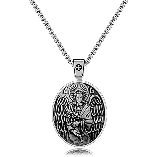 VENICEBEE® Archangel St. Gabriel Saint Medal Angel Protection Christian Sacramental Solid 925 Sterling Silver Pendant Necklace + Black Velvet Pouch, Polishing Cloth, Fine Gift Box3