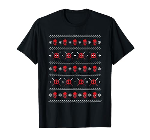 Marvel Deadpool Christmas Swords T-Shirt - Unisex Adults - Black - Short Sleeve - Small - Crew Neck - Christmas Theme
