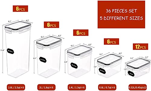 Ewfen Airtight Food Storage Containers For Kitchen Organization, 36 Pcs Plastic Food Canisters With Lids, Labels & Marker For Pantry Organization And Storage, Cereal, Flour And Sugar #TOP1