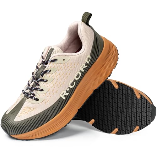 R CORD Slip Resistant Women Slip On Shoes Zapatos Antideslizantes para Mujer Non Slip Work Sneakers for Women Standing All Day Long Khaki Size 8.5