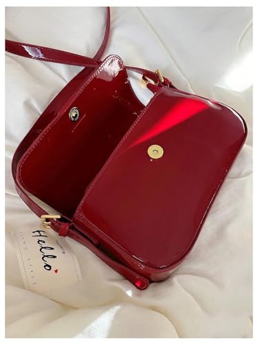 Women's Glossy Patent Leather Crossbody Bags Metal Buckle Flap Shoulder Handbags Elegant Purses2