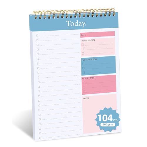 104 Pgs To Do List Notepad - Daily Planner Notepad Undated 52 Duplex-Printed Undated Sheets Tear Off 6.5 x 9.8 Checklist Productivity Organizer with Hourly Schedule for Tasks