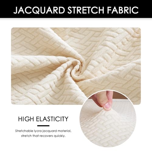 Image of Waterproof Bar Stool Covers Set of 2 Rectangle Beige Jacquard Stretchable Backless Barstool Seat Cover Counter Bar Stool Slipcovers Washable