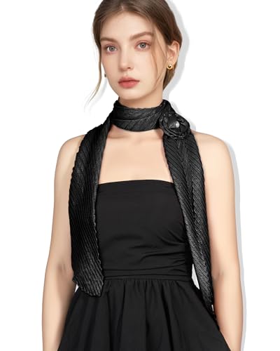 Scarf for Women, Removable Flower Pleated Long Neck Scarf Light Soft Fashion Scarves Versatile Headband or Hair Band