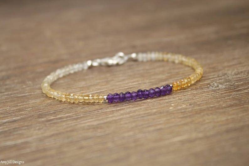 Bracelet citrine améthyste 7 pouces : fermoir argent 925 robuste anti-perte - 2
