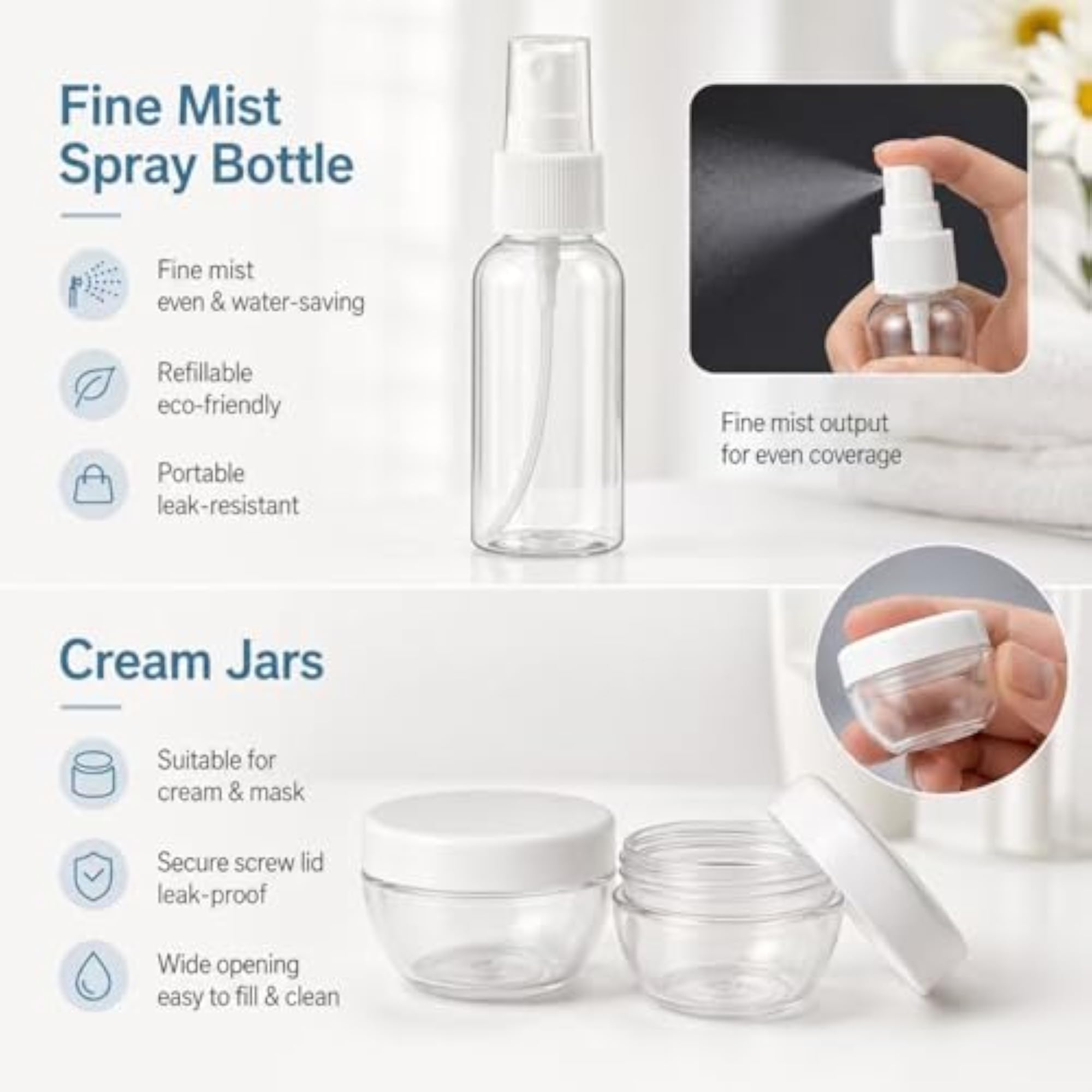 Travel Bottles Set, 11PCS Refillable Plastic Travel Kit