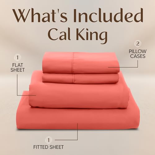 Image of Utopia Bedding California King Size Sheet Set - 4 Piece Bed Sheets, Soft and Breathable Microfiber, Includes 1 Fitted Sheet, 1 Flat Sheet and 2 Pillowcases - Oeko Tex (Coral)