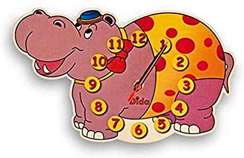 Dida - Ippopotamo, Orologio da Parete per Bambini con Animali in Legno, Arreda e Rallegra la Cameretta dei Bimbi e ogni Ambiente della Casa, Prodotto Made in Italy