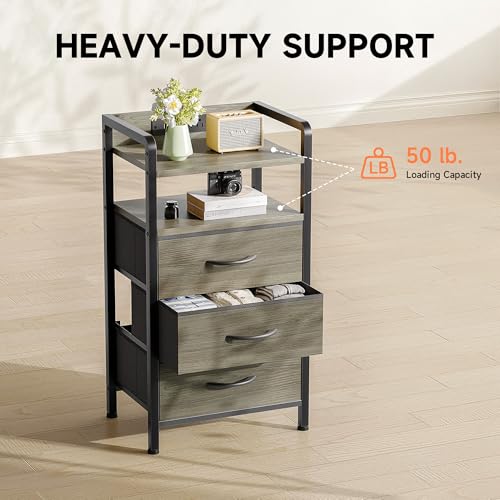 Lazzanto Night Stand Bedside Table Bedroom - Nightstand with Charging Station & LED Light Strip, Bed Side Table with Storage Shelf & Fabric Drawers for Bedroom, End Table with USB Ports & AC Outlets - Image 7