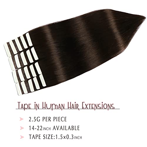 SURNEL Tape in Hair Extensions Human Hair 22 Inch #2 Dark Brown Tape in Human Hair 50 G Remy Hair Extension 20 Pcs Seamless Invisible Skin Weft Hair Extensions (T22inch - Image 4