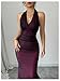 GORGLITTER Women's Mesh Halter Wedding Guest Maxi Dresses Backless Ruched Sleeveless Bodycon Dress Burgundy Large