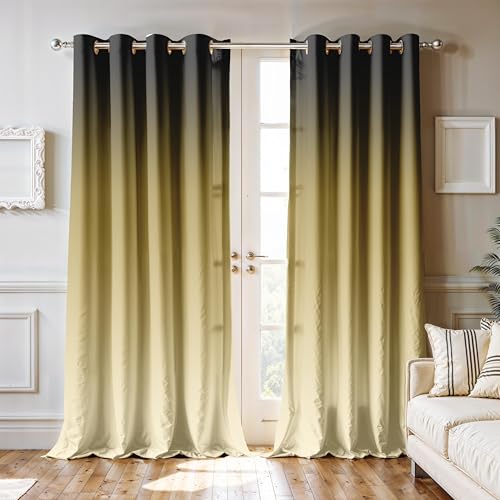 Image of Ultimate Trends Room Darkening Ombre Curtain | Polyester Gradient | Room Doors and Window| 9 FEET Pack of 1,Charcoal Sand