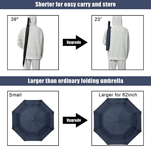 Image of G4Free 62 inch Portable Golf Umbrella Automatic Open Large Oversize Vented Double Canopy Windproof Waterproof Sport Umbrellas | Windproof Heavy Duty Umbrella, Automatic Open, Sport Umbrella, Durable, Waterproof Stick Umbrella, for Rain, for 2 People
