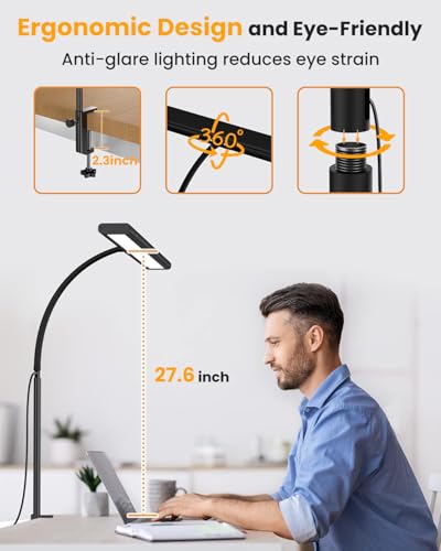 Image of ELEPHANTBOAT 3-Color LED Table Lamp for Study Room, 15.7'' Study Lamp with Flexible Gooseneck USB Wired Desk Light with 10-Level Dimming Aluminum Alloy Lamp Light for Study, Office
