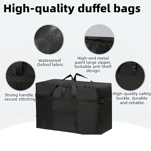 Extra Large Storage Duffle Bag for Travel Waterproof Carry on Weekend Overnight Storage Bag over Luggage for Camping, Moving，shopping (120L-Black)4